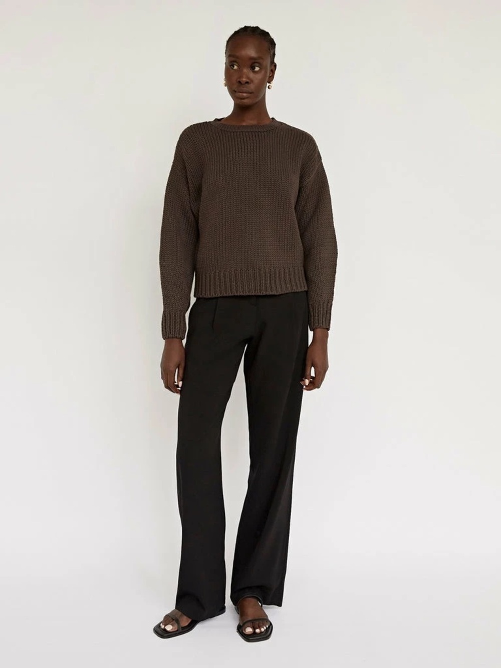 Ganika Chunky Knit Brown Sweater (Cotton)